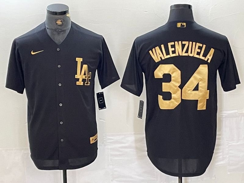 Men Los Angeles Dodgers 34 Valenzuela Black gold #4 th generation Nike 2024 MLB Jersey style 1->pittsburgh steelers->NFL Jersey